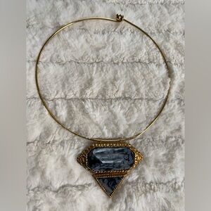 90’s Vintage Style Neckwire with 2 Snowflake Obsidian Settings. Gold Tone